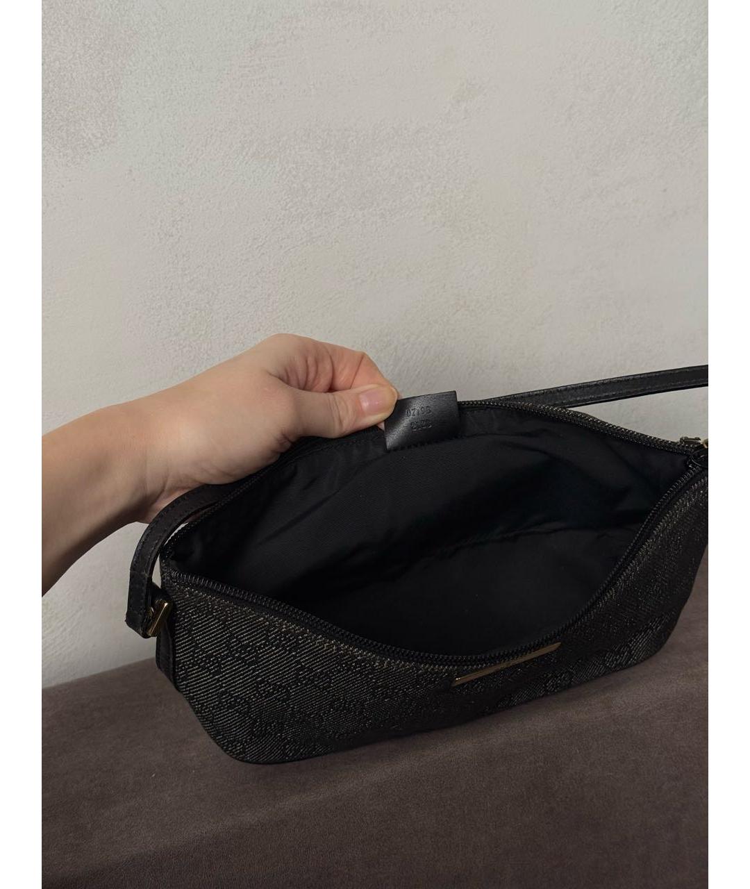 GUCCI Антрацитовая сумка с короткими ручками из канвы, фото 4