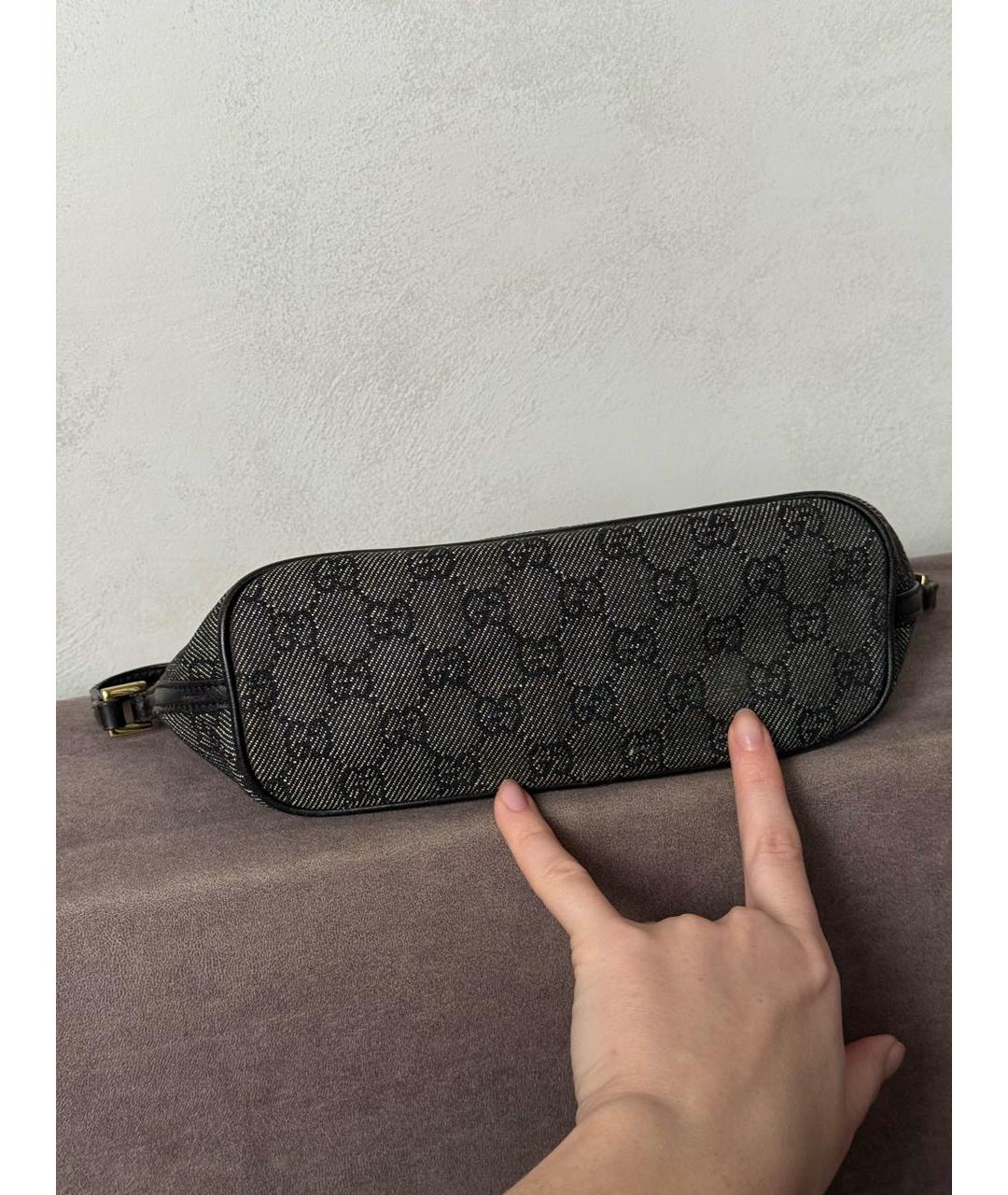 GUCCI Антрацитовая сумка с короткими ручками из канвы, фото 6