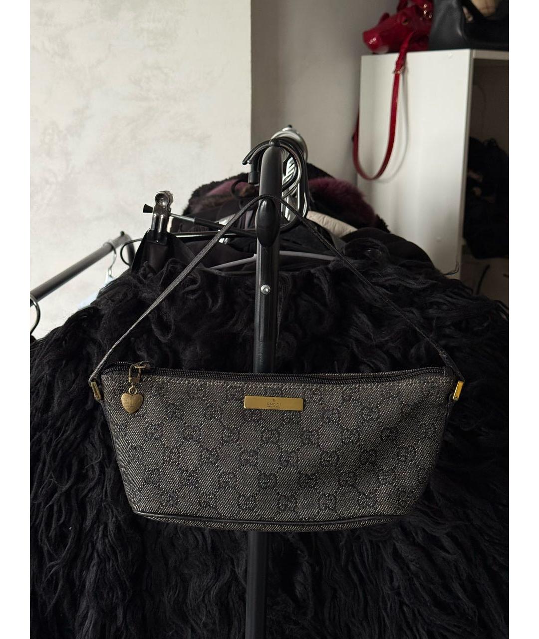 GUCCI Антрацитовая сумка с короткими ручками из канвы, фото 9