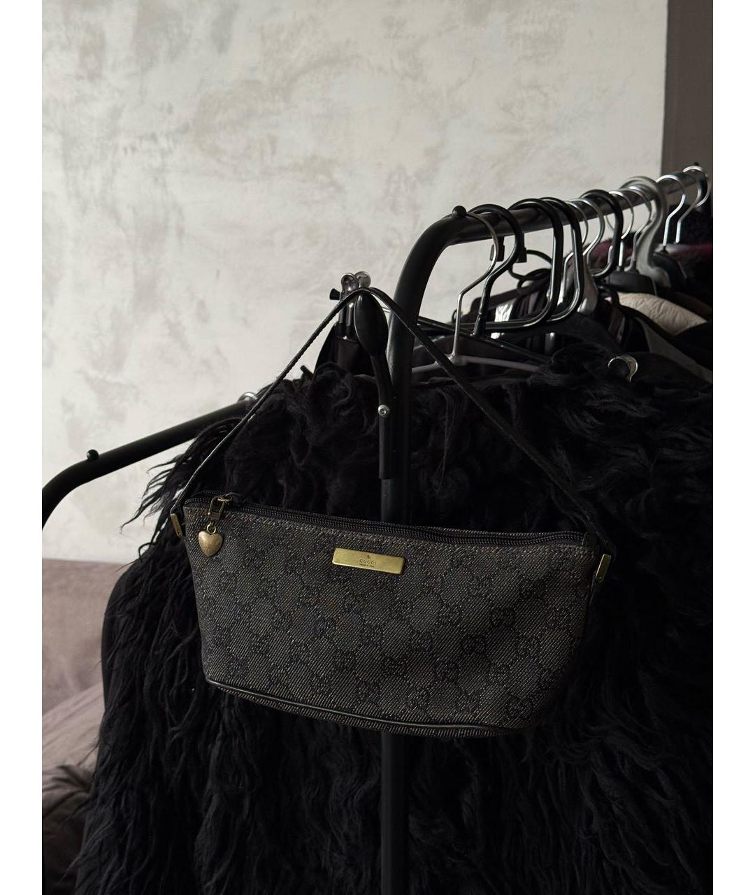 GUCCI Антрацитовая сумка с короткими ручками из канвы, фото 2