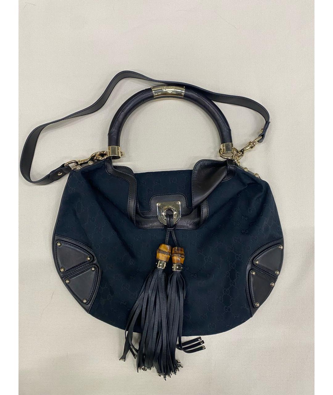 GUCCI Черная сумка с короткими ручками из канвы, фото 9