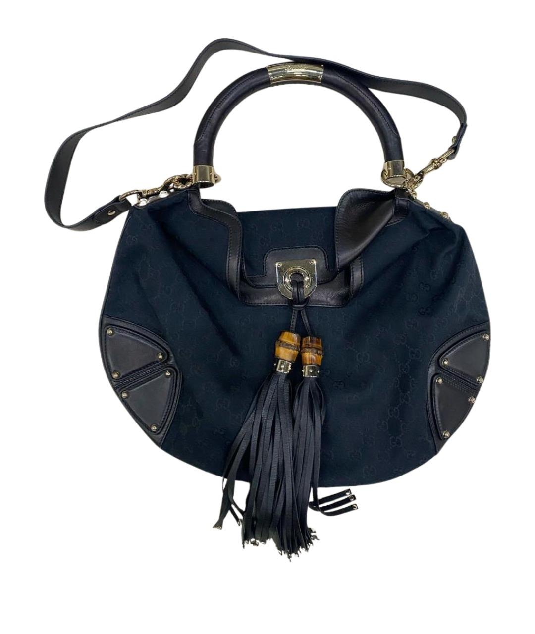GUCCI Черная сумка с короткими ручками из канвы, фото 1