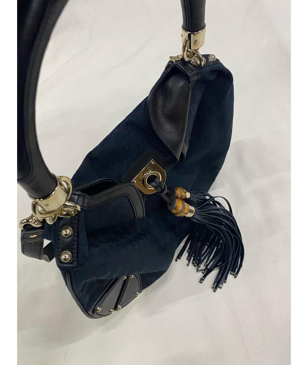 GUCCI Черная сумка с короткими ручками из канвы, фото 2
