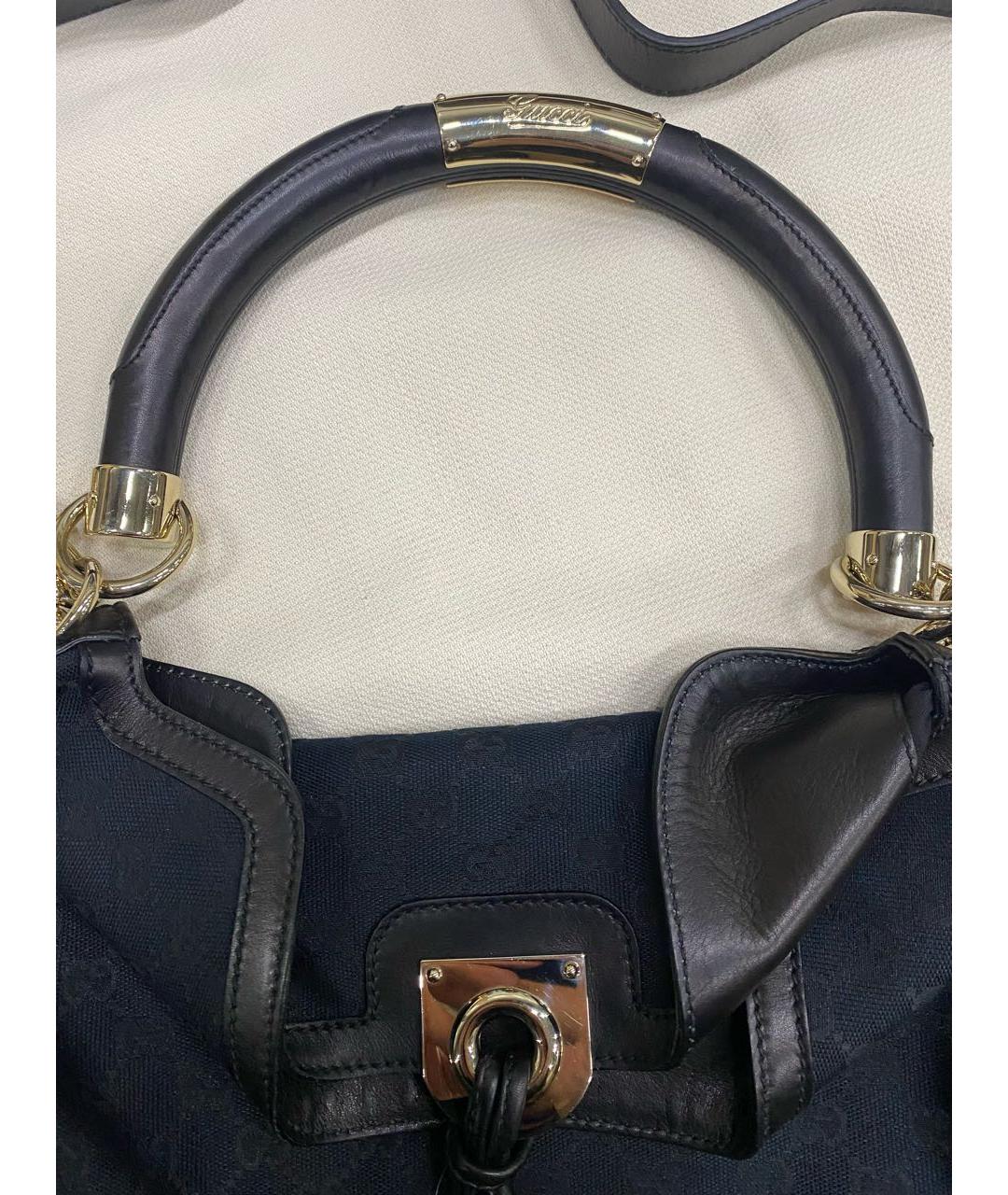 GUCCI Черная сумка с короткими ручками из канвы, фото 5