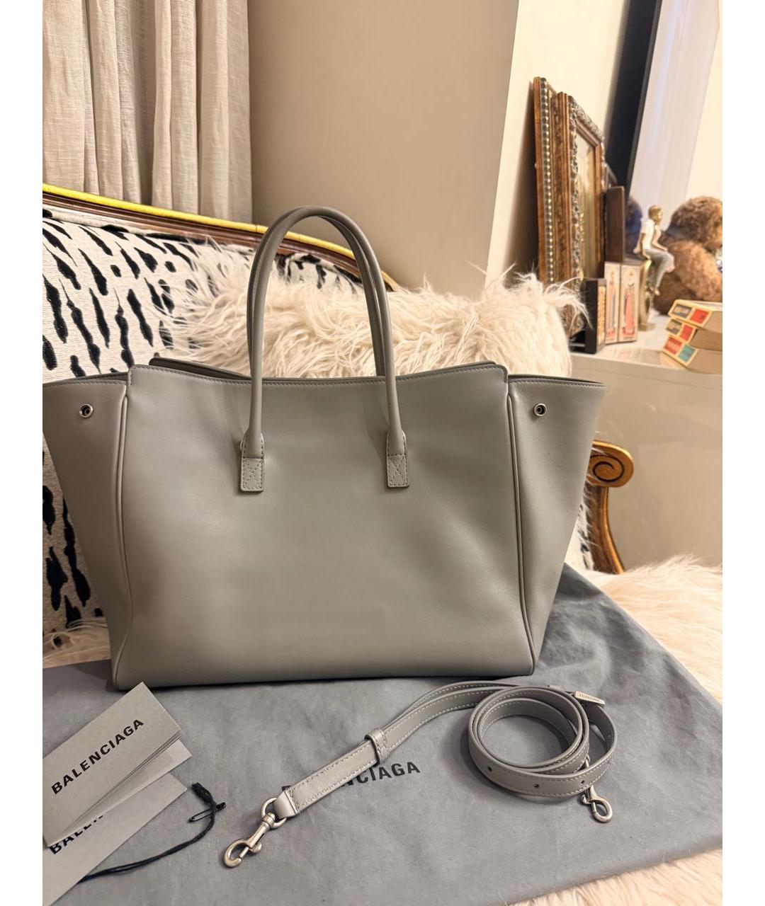 BALENCIAGA Серая кожаная сумка тоут, фото 3