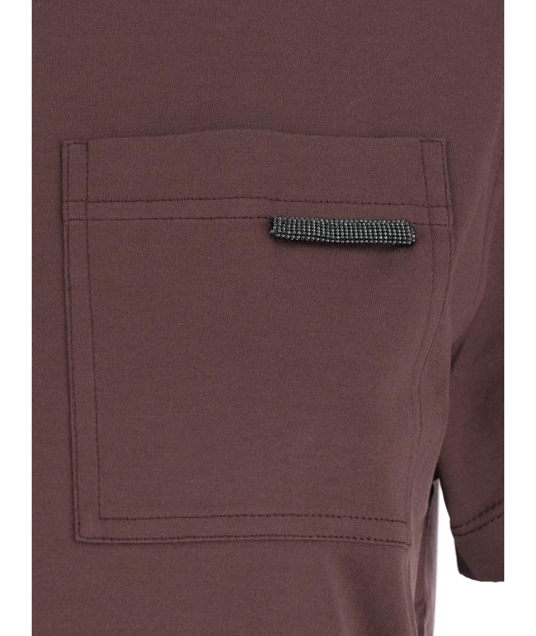 BRUNELLO CUCINELLI Коричневая хлопковая футболка, фото 3