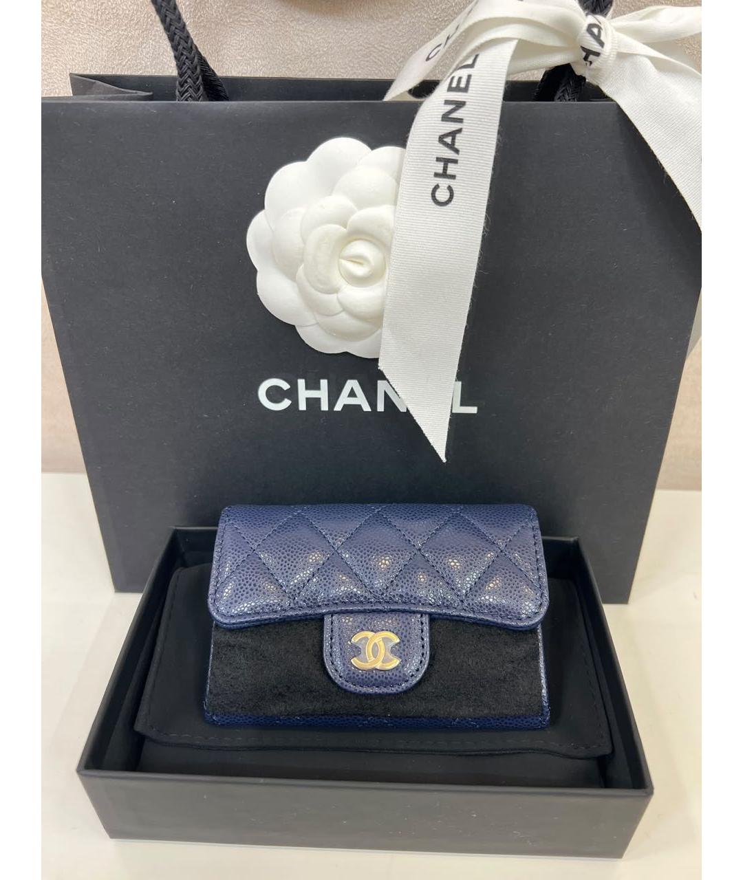 CHANEL Темно-синий кожаный кошелек, фото 6