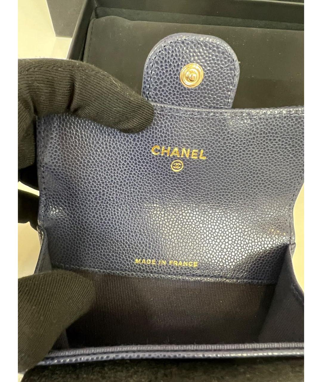 CHANEL Темно-синий кожаный кошелек, фото 5