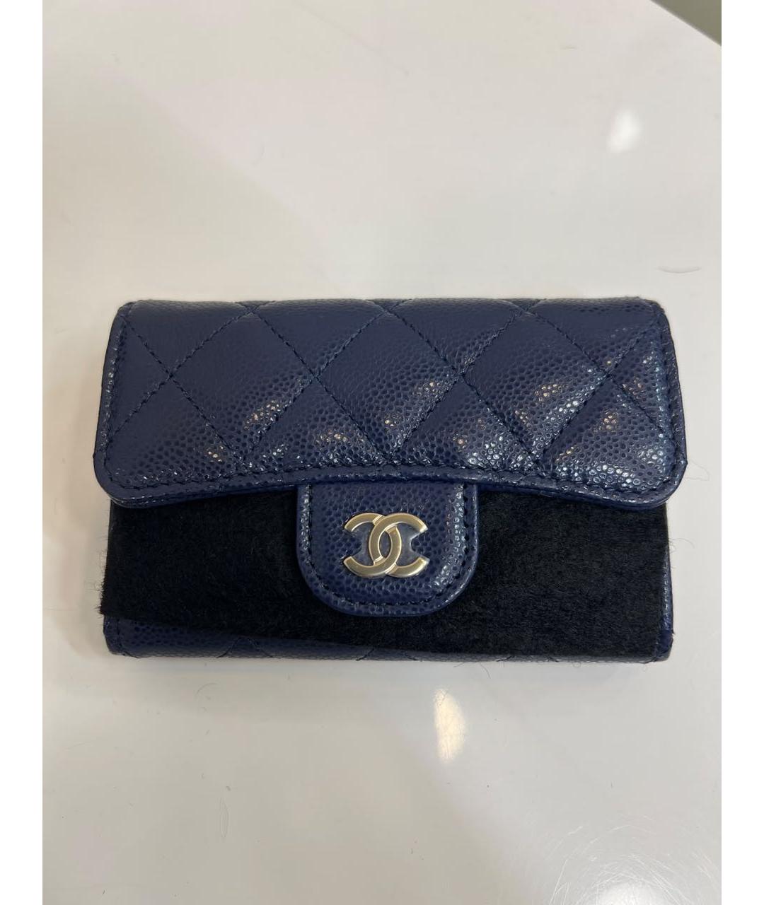 CHANEL Темно-синий кожаный кошелек, фото 3
