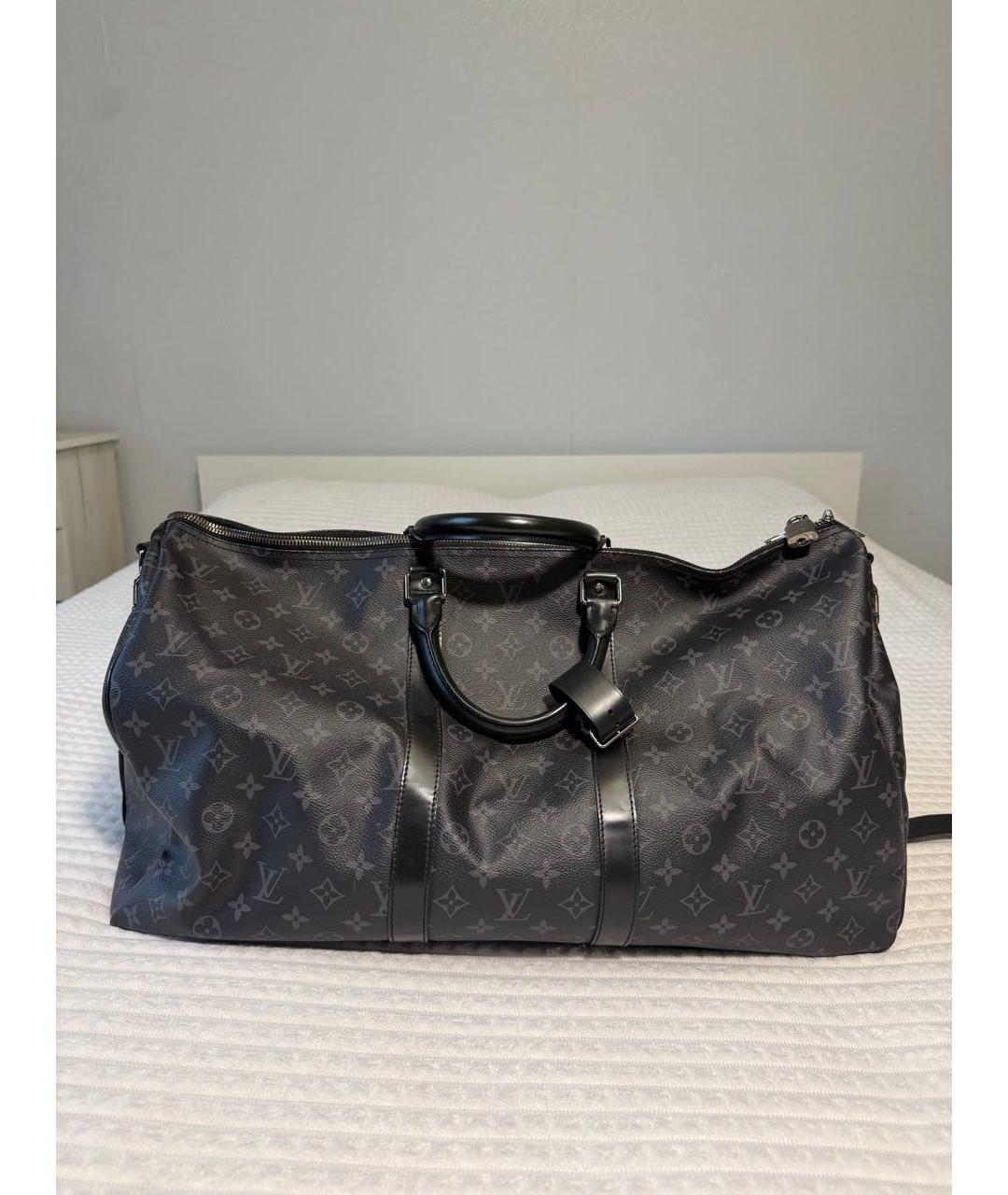 LOUIS VUITTON Черная дорожная/спортивная сумка из канвы, фото 5