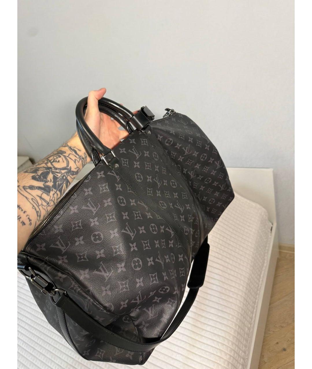 LOUIS VUITTON Черная дорожная/спортивная сумка из канвы, фото 4