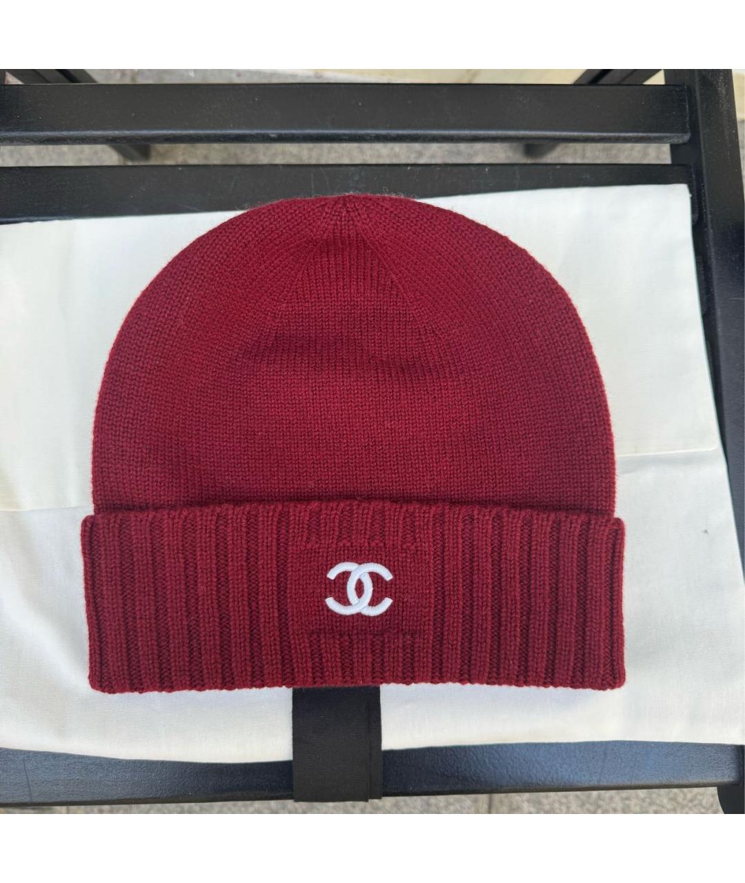 CHANEL Бордовая кашемировая шапка, фото 3