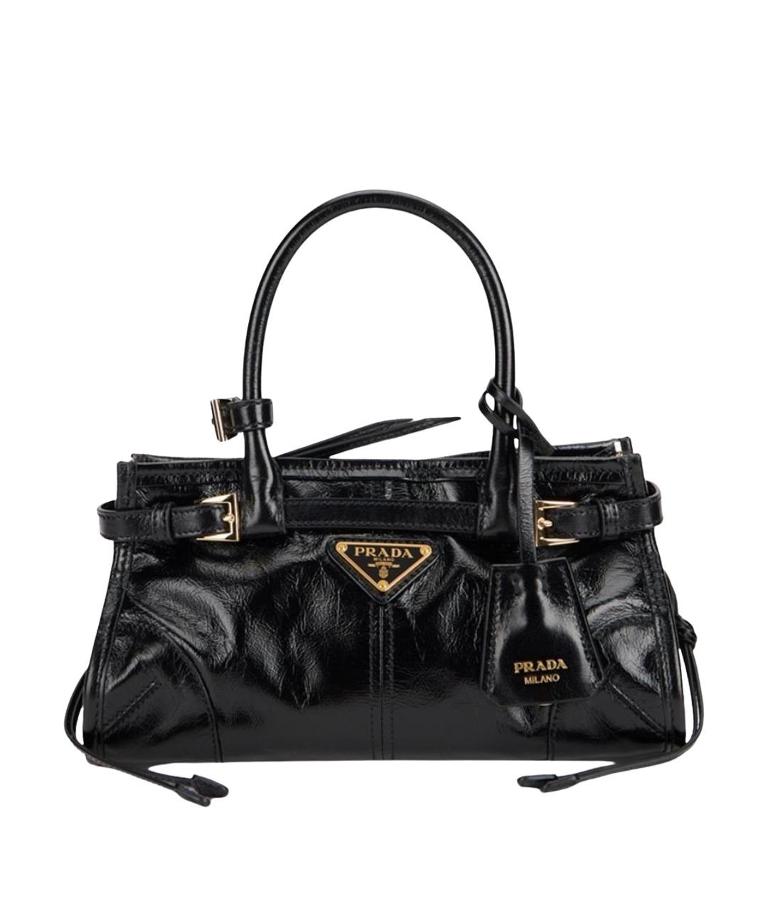 PRADA Черная сумка тоут из лакированной кожи, фото 1