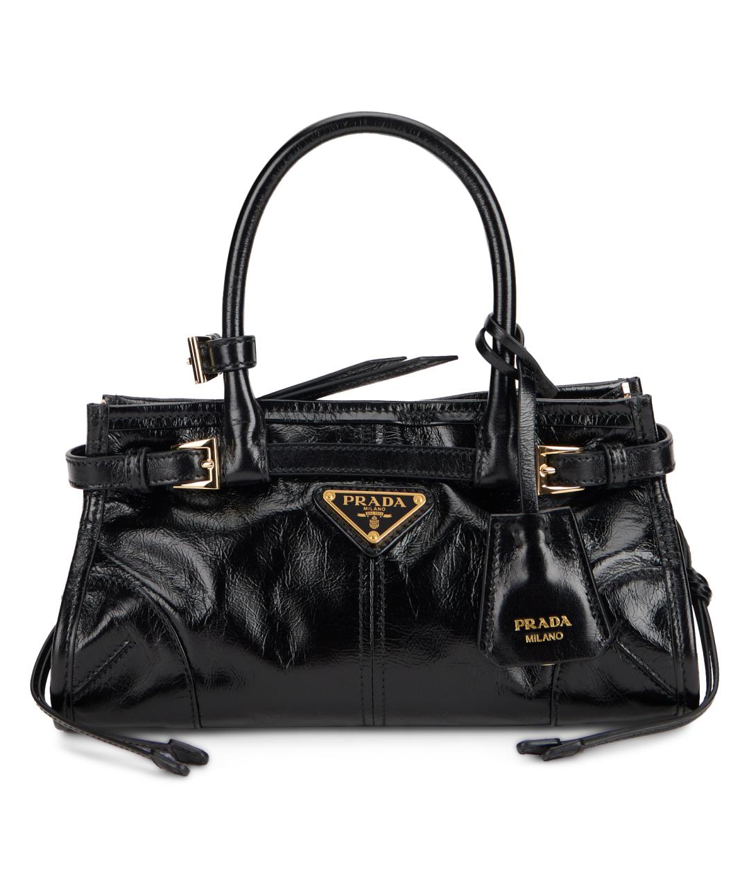 PRADA Черная сумка тоут из лакированной кожи, фото 2