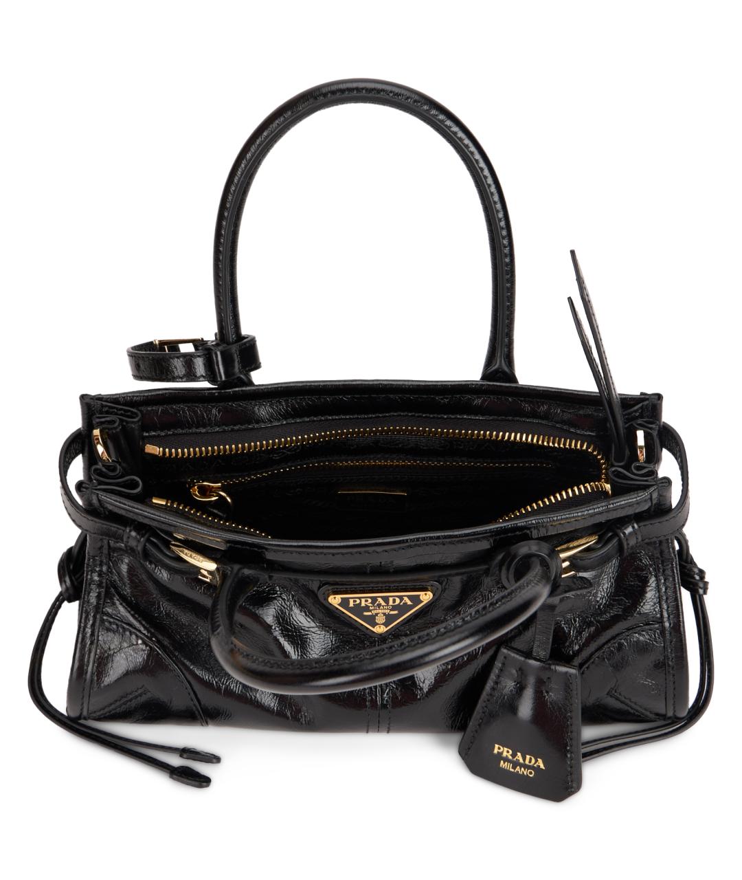 PRADA Черная сумка тоут из лакированной кожи, фото 5