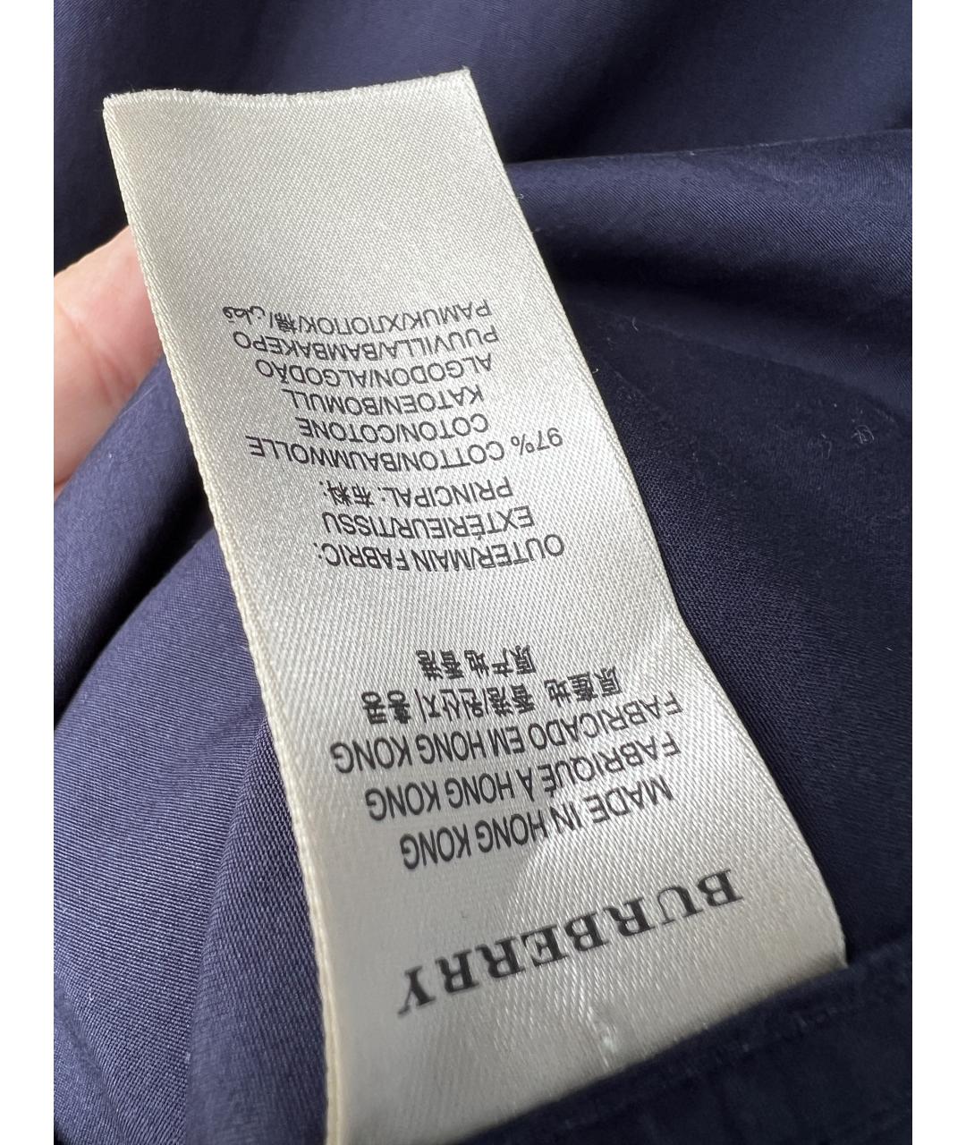 BURBERRY Темно-синяя хлопковая классическая рубашка, фото 3