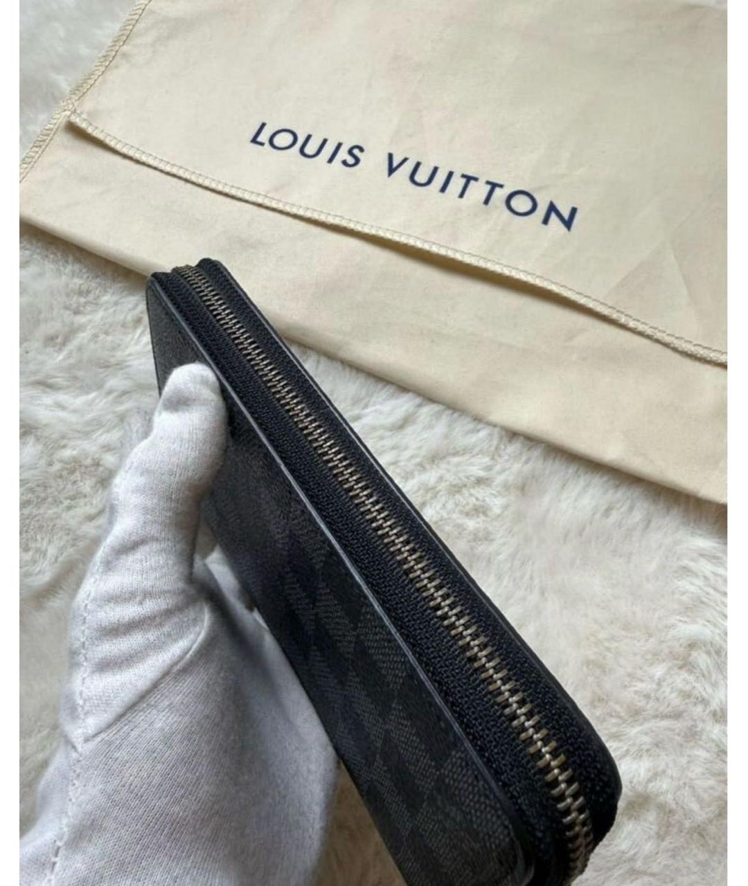 LOUIS VUITTON Черный кожаный кошелек, фото 5