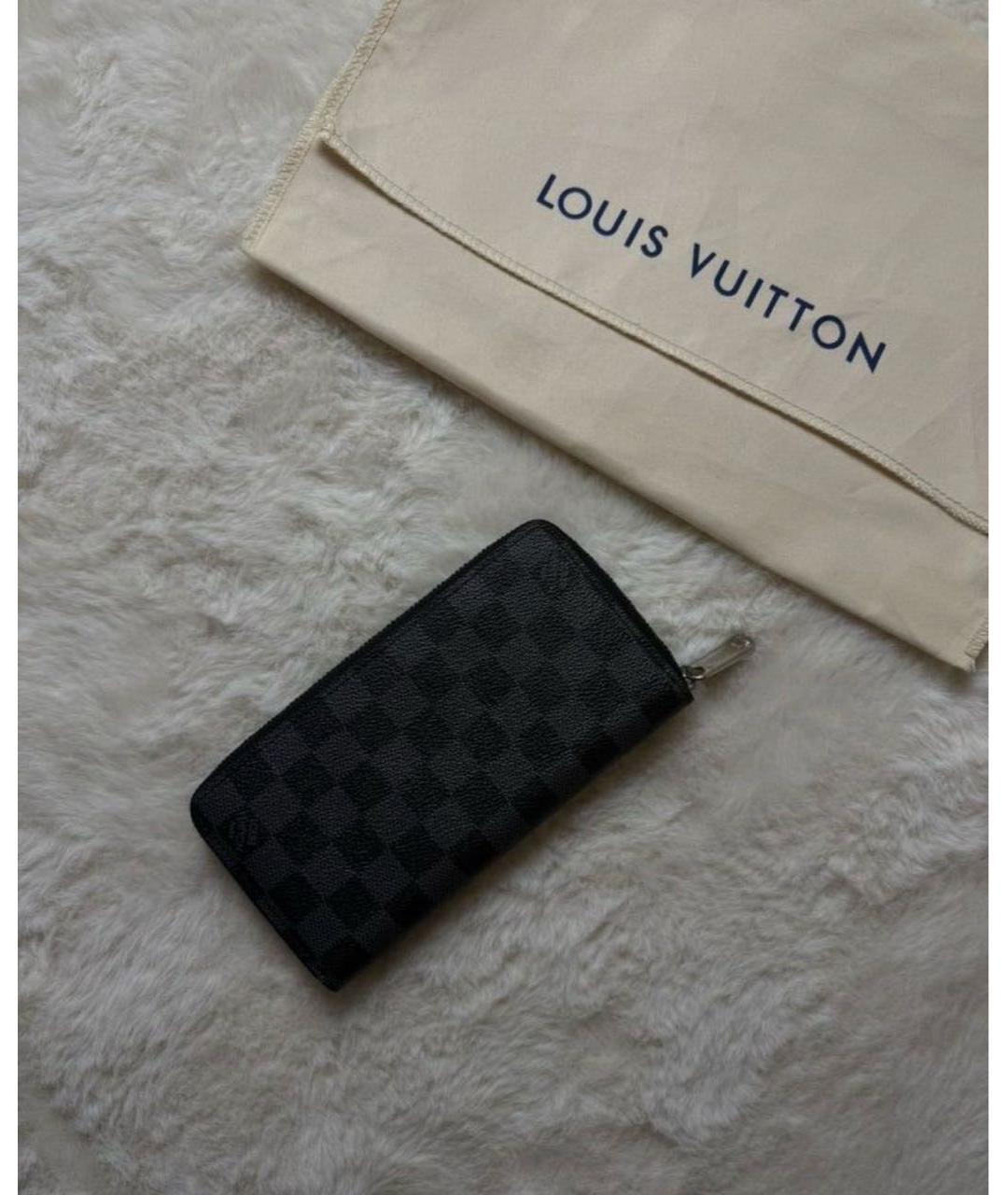 LOUIS VUITTON Черный кожаный кошелек, фото 2