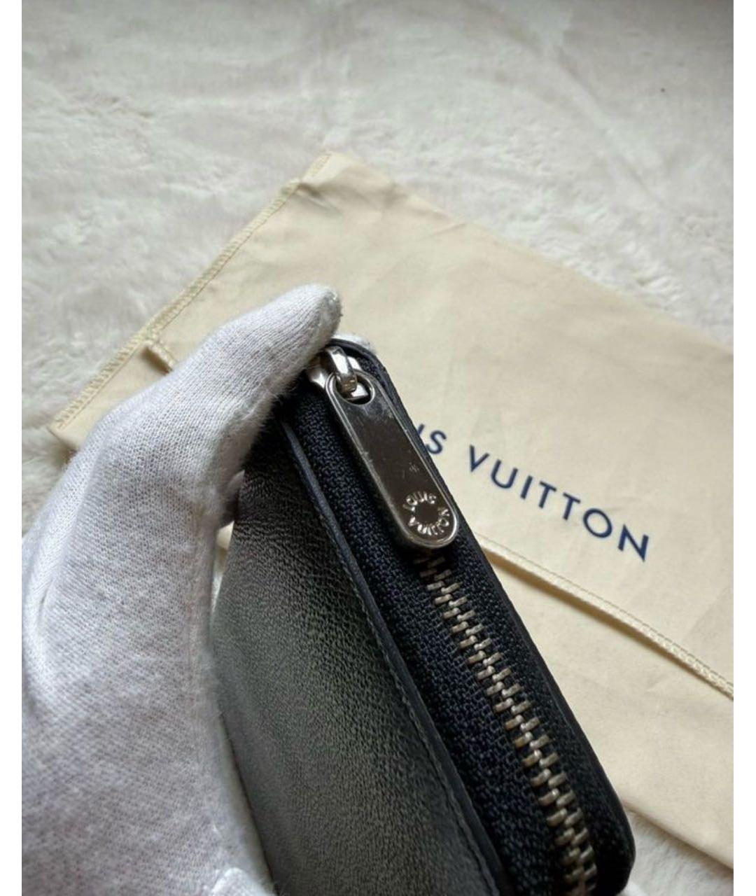 LOUIS VUITTON Черный кожаный кошелек, фото 4