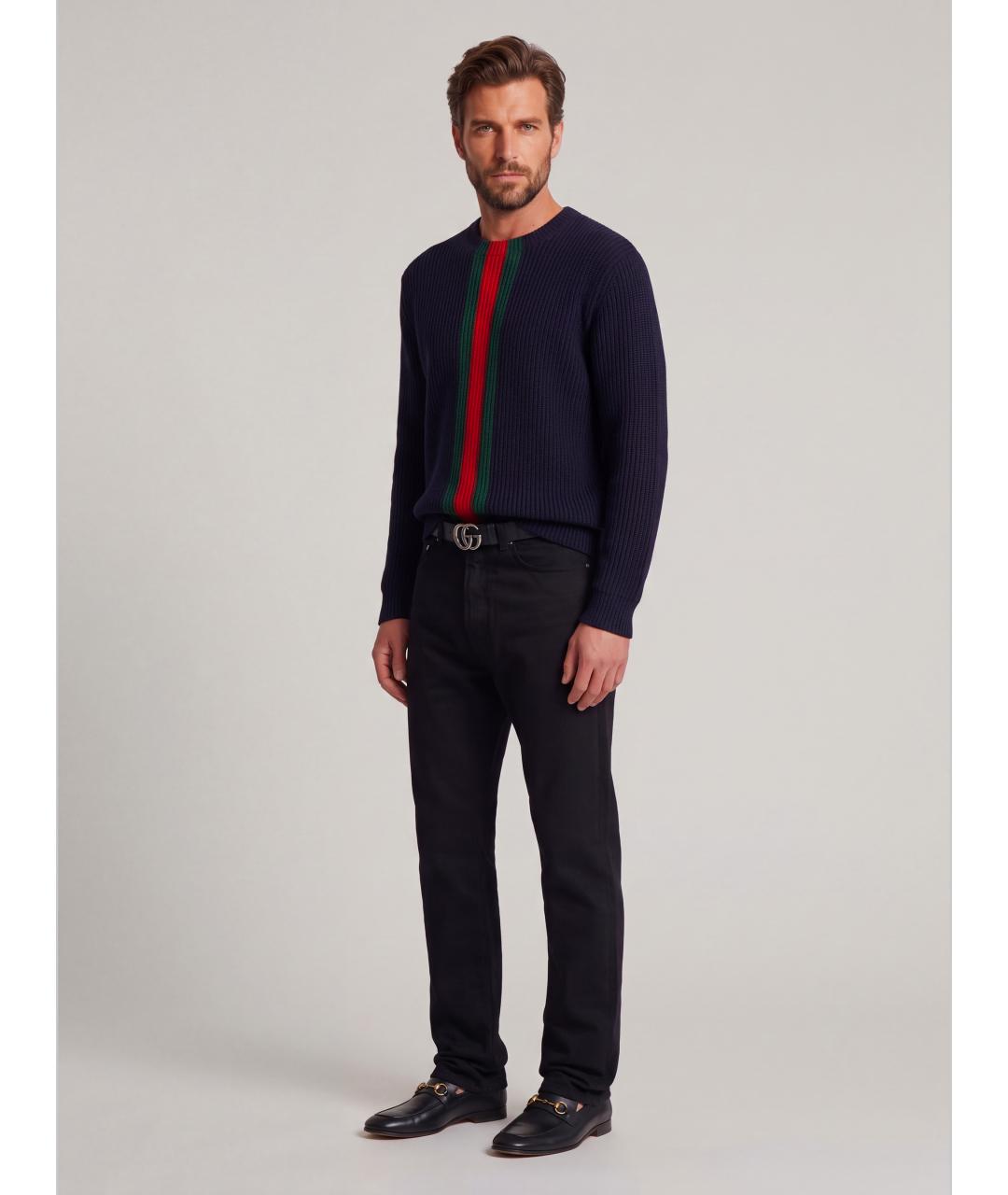 GUCCI Темно-синий шерстяной джемпер / свитер, фото 3