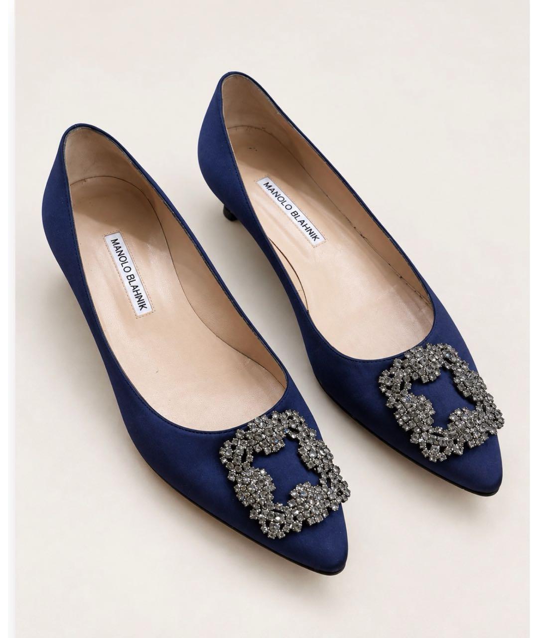 MANOLO BLAHNIK Темно-синие текстильные балетки, фото 2