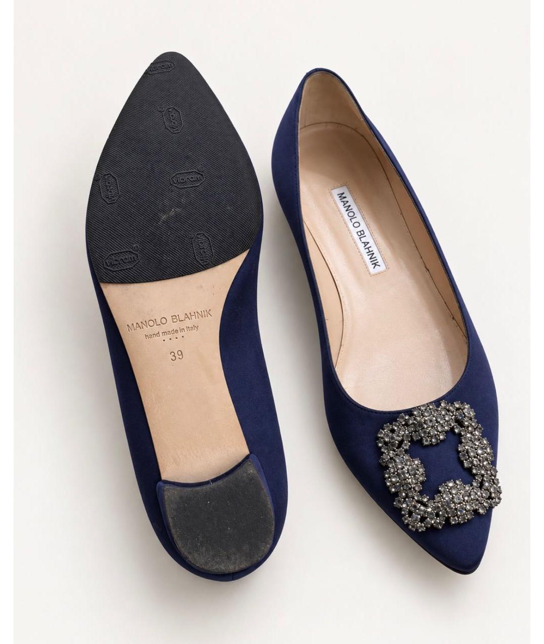 MANOLO BLAHNIK Темно-синие текстильные балетки, фото 3
