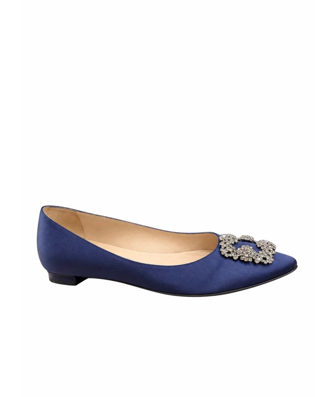 MANOLO BLAHNIK Темно-синие текстильные балетки, фото 1