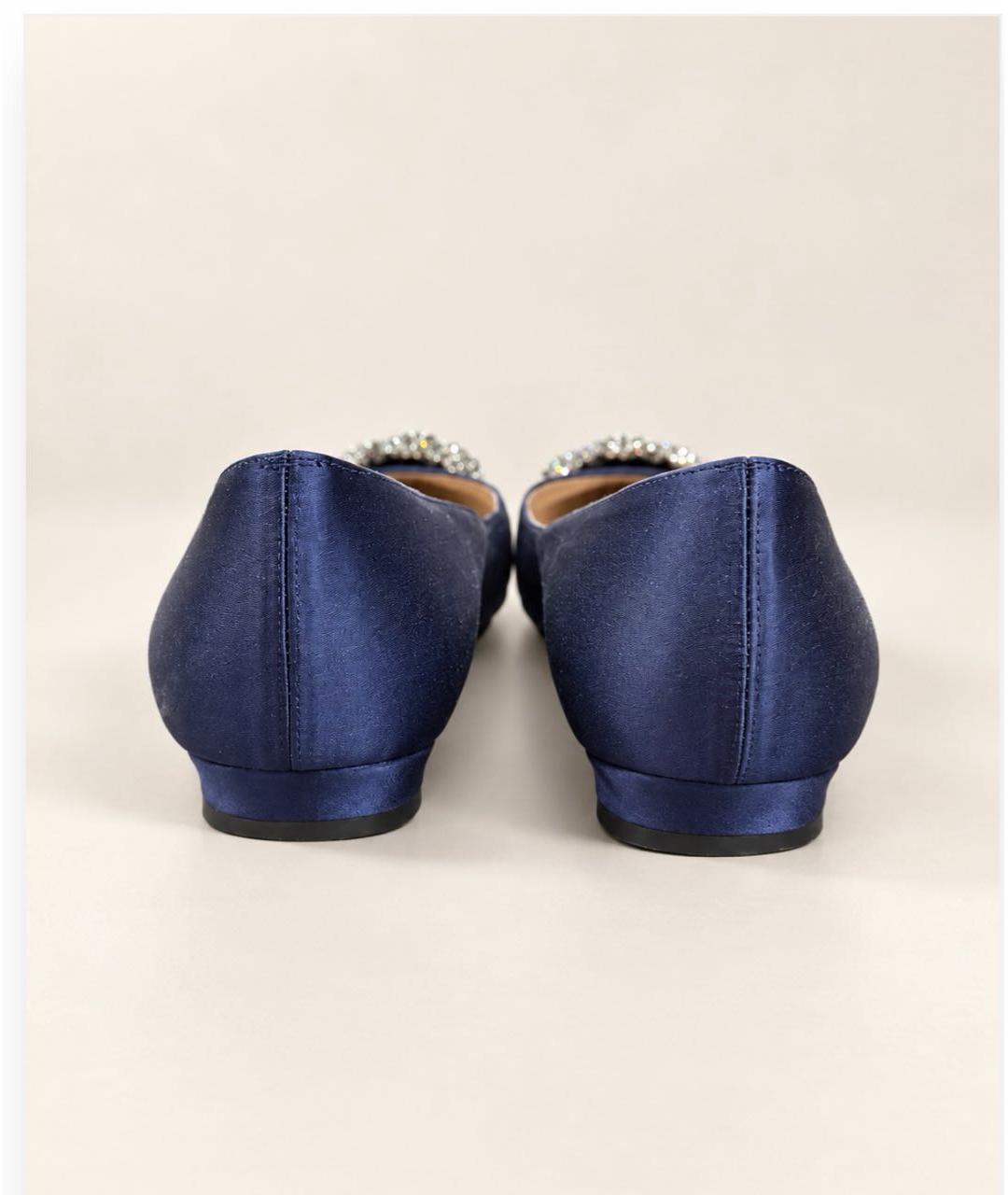 MANOLO BLAHNIK Темно-синие текстильные балетки, фото 4