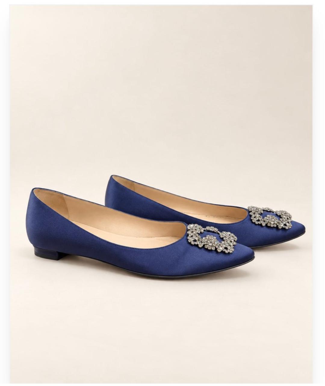 MANOLO BLAHNIK Темно-синие текстильные балетки, фото 5