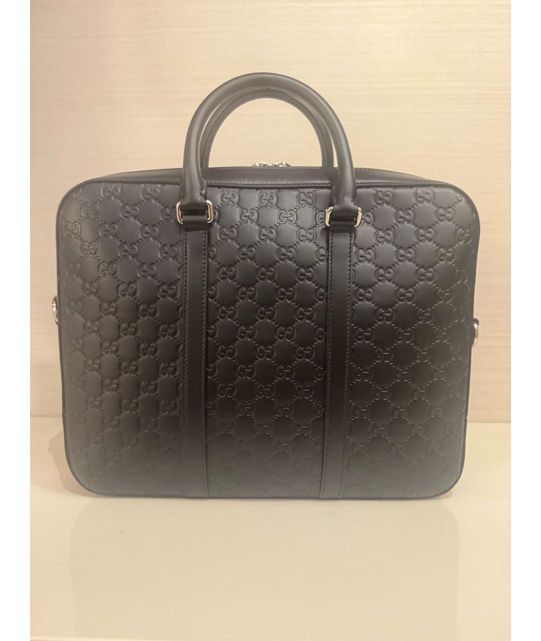 GUCCI Черный кожаный портфель, фото 3