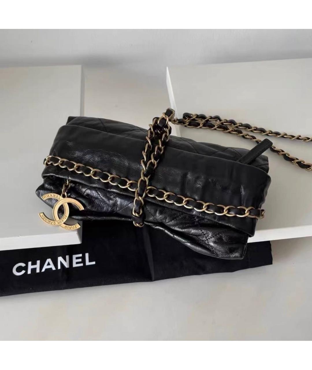 CHANEL Черная кожаная сумка с короткими ручками, фото 7