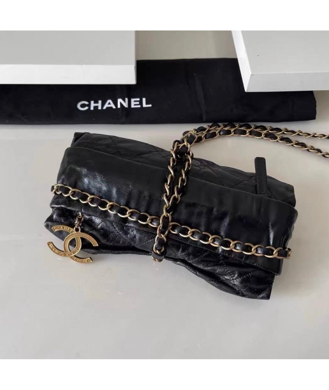 CHANEL Черная кожаная сумка с короткими ручками, фото 5
