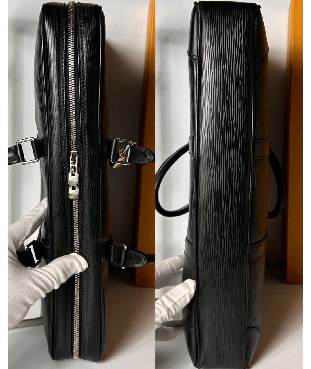 LOUIS VUITTON Черный кожаный портфель, фото 8
