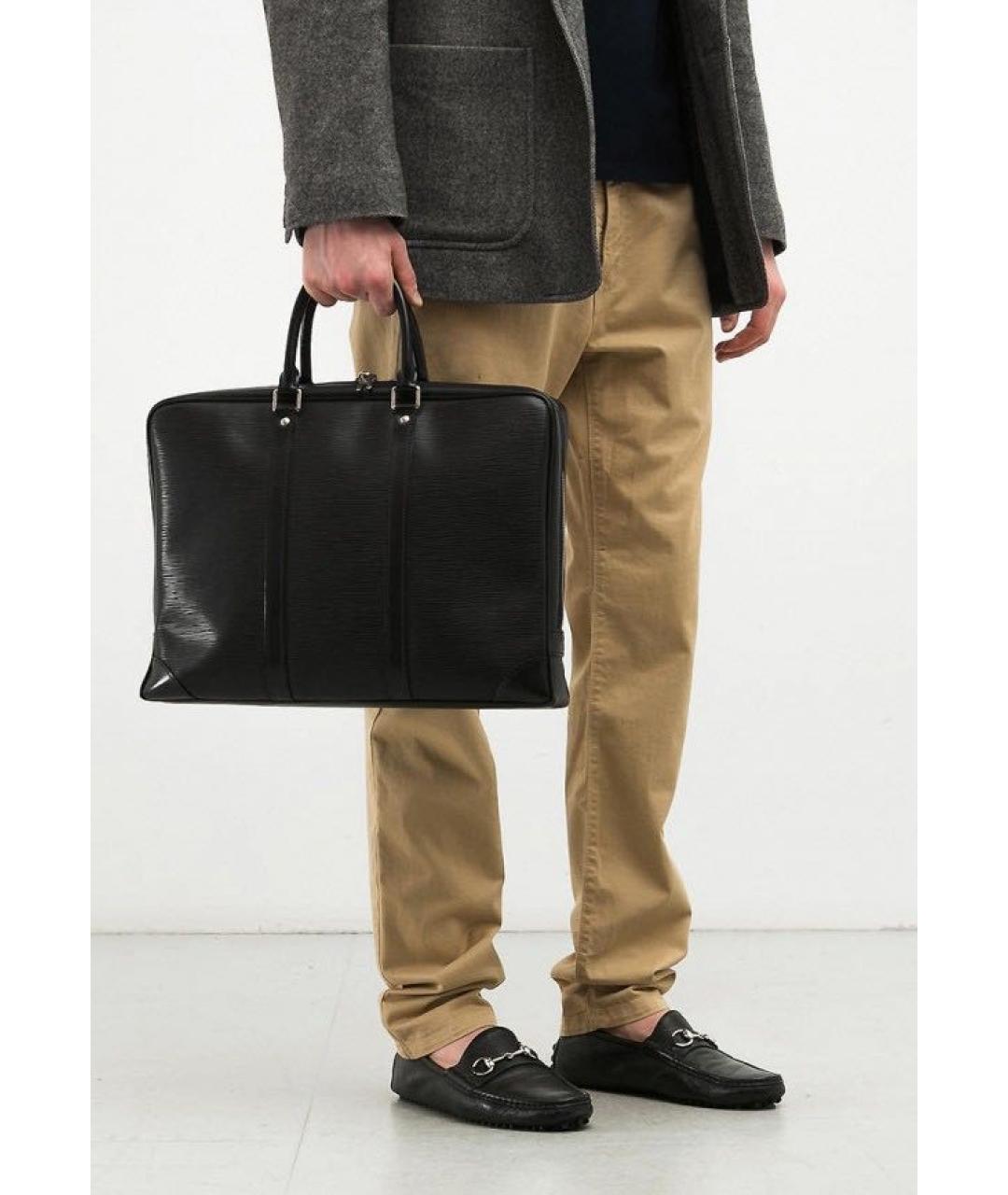 LOUIS VUITTON Черный кожаный портфель, фото 6