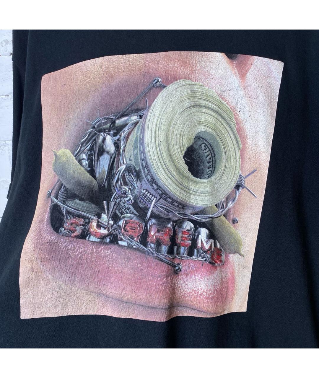 SUPREME Черная хлопковая футболка, фото 4
