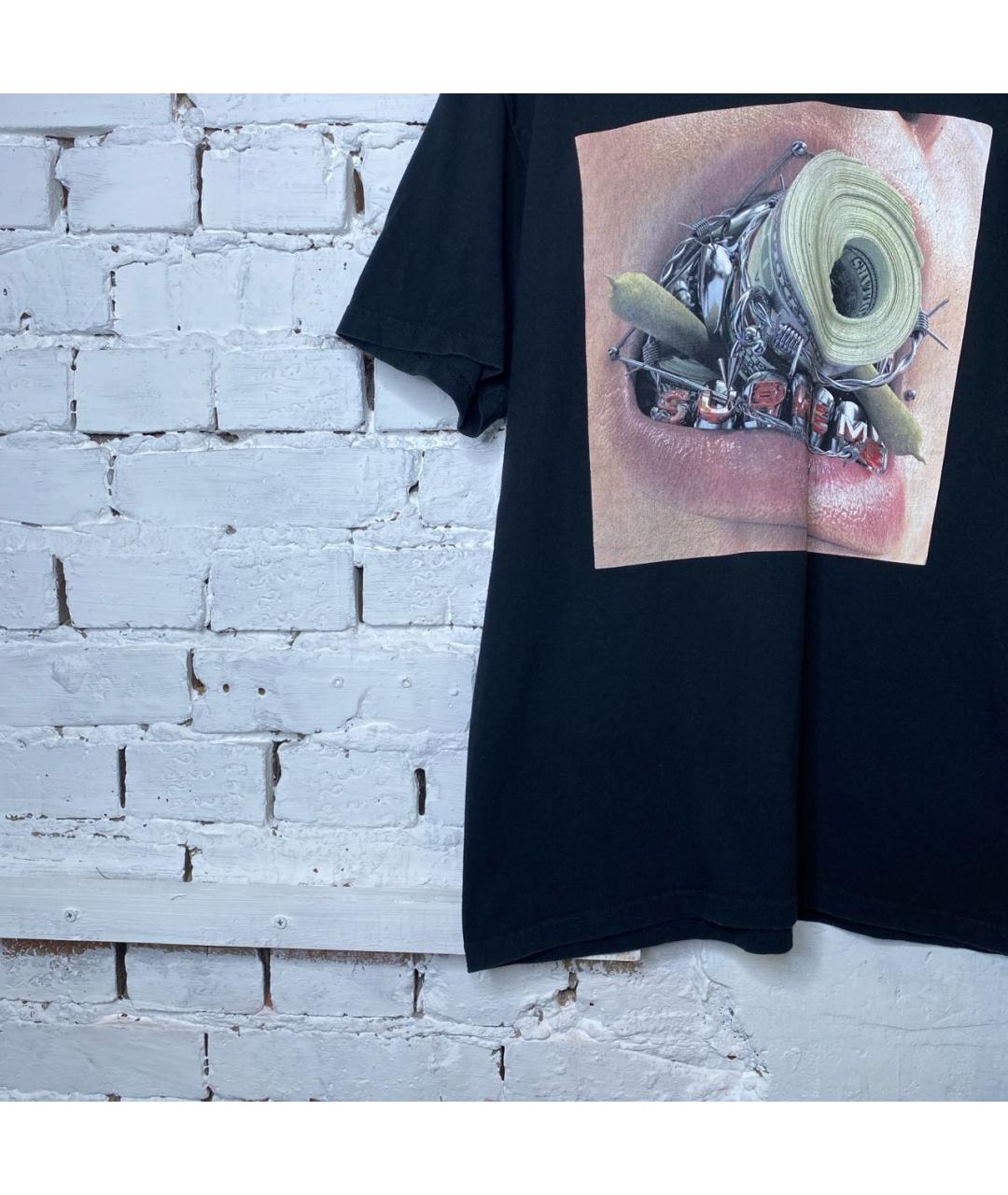 SUPREME Черная хлопковая футболка, фото 3