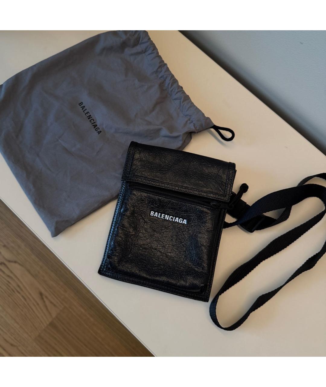 BALENCIAGA Черная кожаная поясная сумка, фото 5