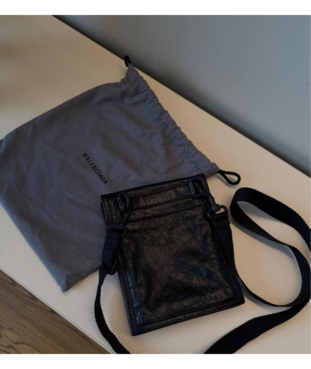 BALENCIAGA Черная кожаная поясная сумка, фото 4