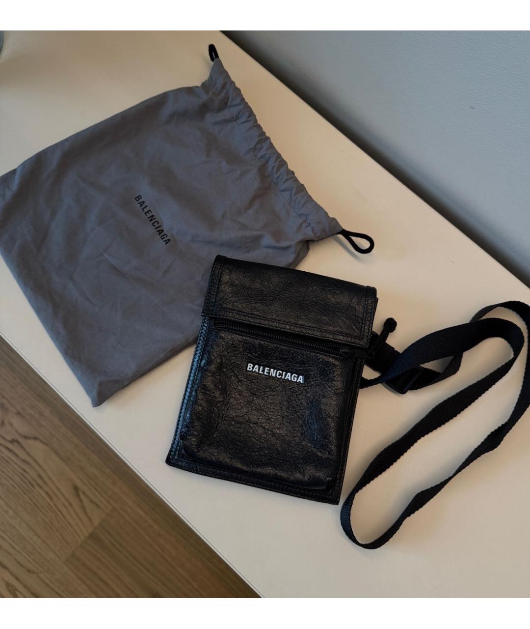 BALENCIAGA Черная кожаная поясная сумка, фото 2