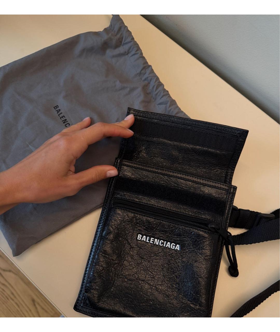 BALENCIAGA Черная кожаная поясная сумка, фото 3