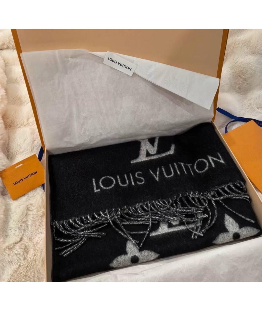 LOUIS VUITTON Черный кашемировый шарф, фото 5