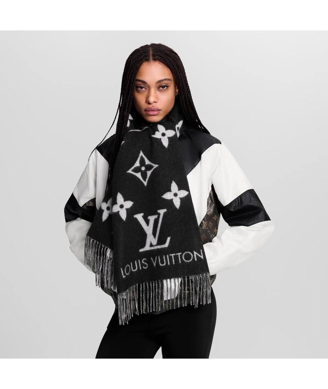 LOUIS VUITTON Черный кашемировый шарф, фото 4