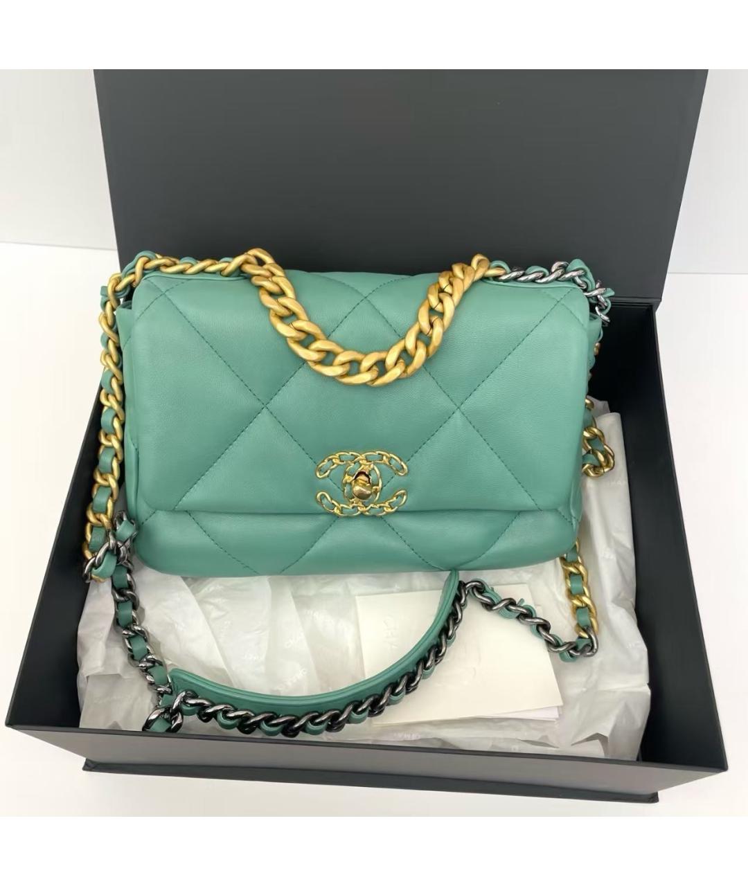 CHANEL Бирюзовая кожаная сумка через плечо, фото 4