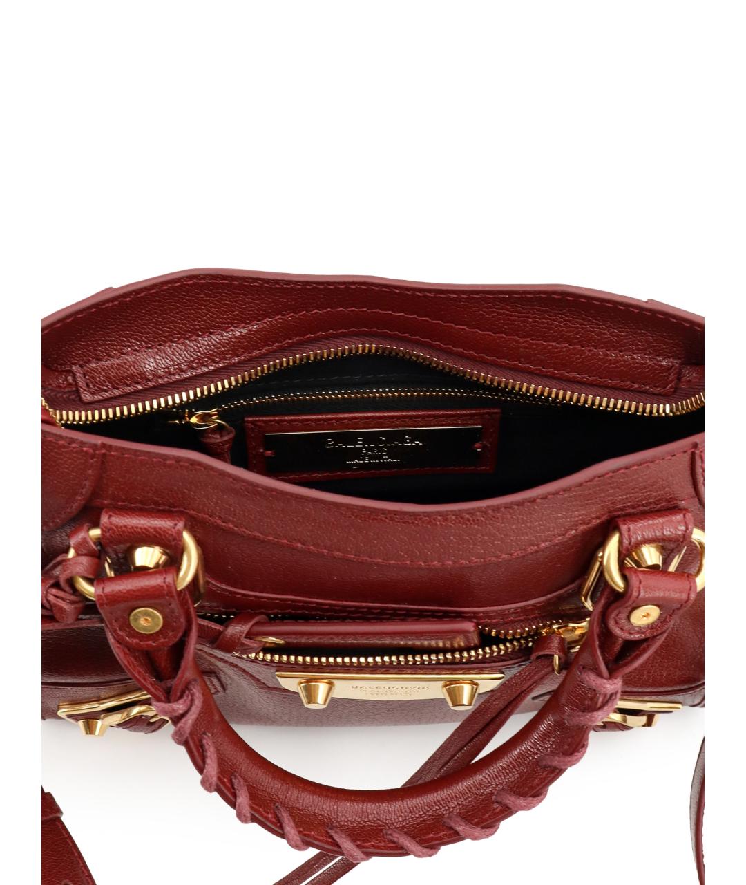 BALENCIAGA Бордовая кожаная сумка тоут, фото 4