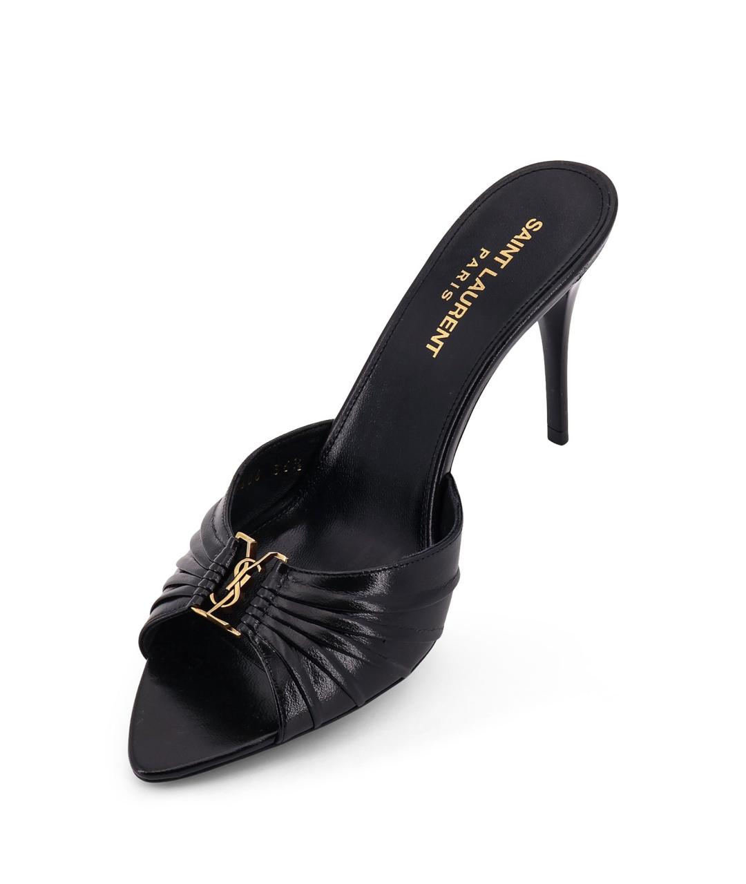 SAINT LAURENT Черные кожаные мюли, фото 3