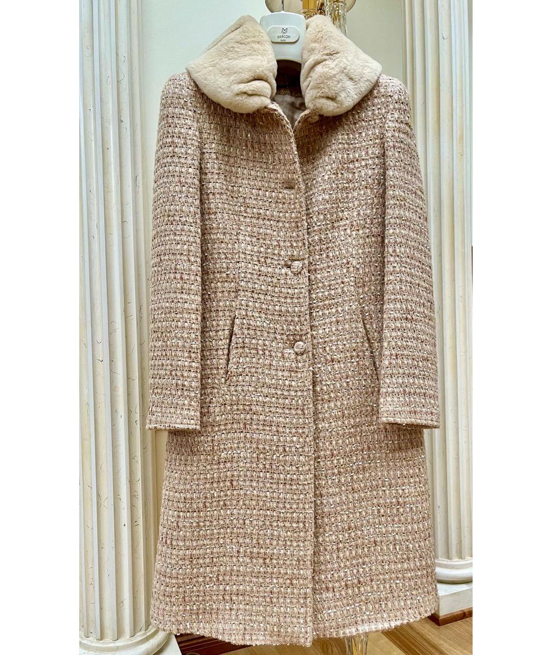 BLUMARINE Бежевое твидовое пальто, фото 4