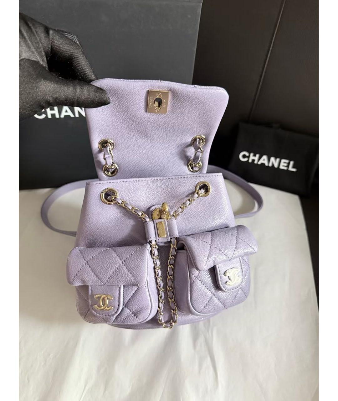 CHANEL Фиолетовый кожаный рюкзак, фото 6
