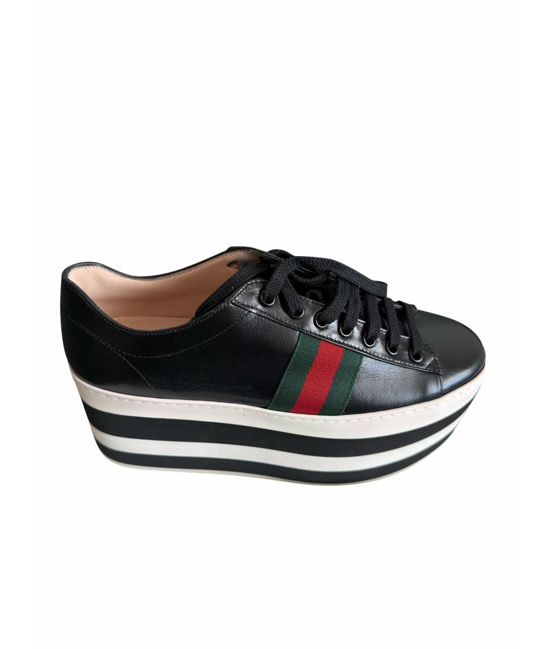GUCCI Черные кожаные кроссовки, фото 1