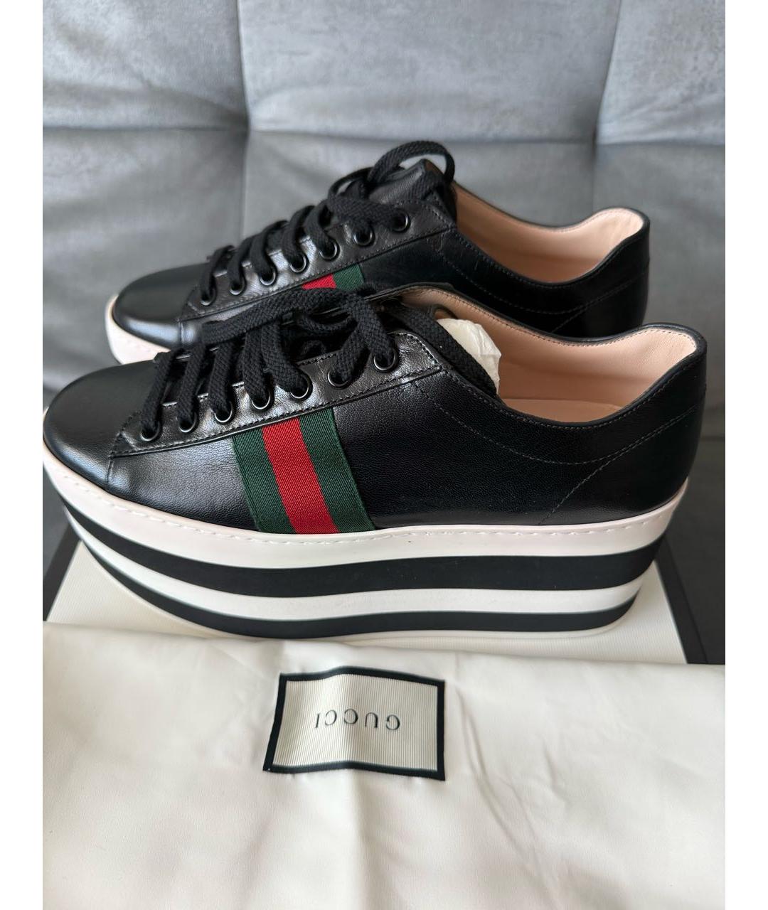 GUCCI Черные кожаные кроссовки, фото 7