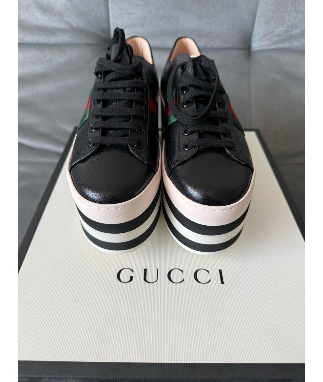 GUCCI Черные кожаные кроссовки, фото 3